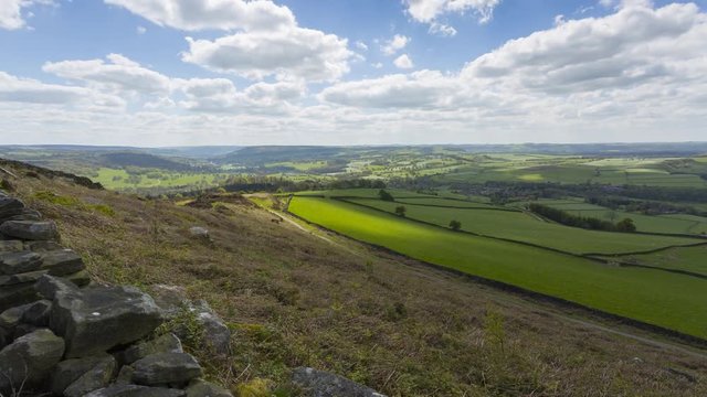 Moving time lapse of Baslow Edge towards Chatsworth, Baslow, Derbyshire Dales, Derbyshire, England, United Kingdom, Europe