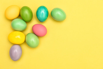 Easter eggs decoration yellow background