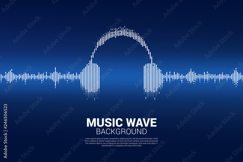 Poster sound wave music equalizer background. audio visual headphone icon with line wave graphic style