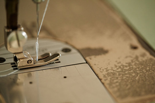 closeup of thread in sewing machine