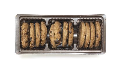 Chocolate chip cookies on white background