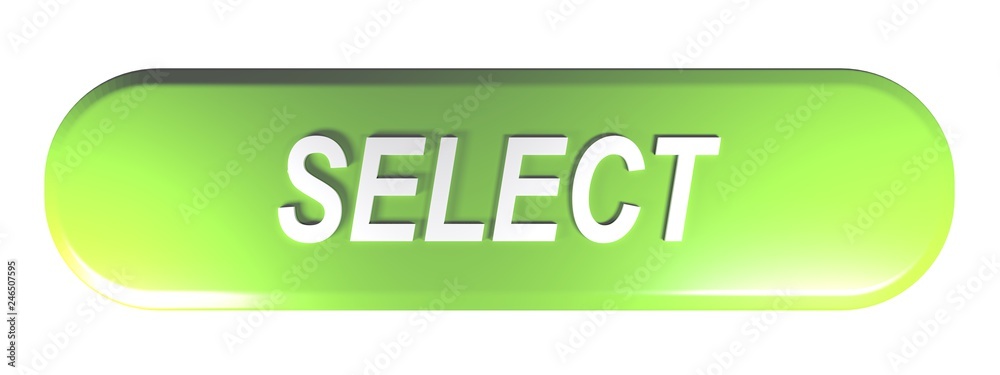 Poster green rounded rectangle push button select - 3d rendering illustration