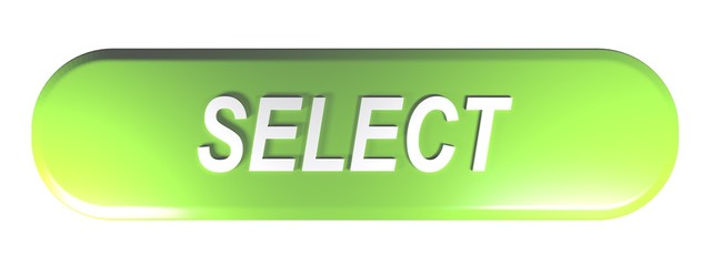 Green rounded rectangle push button SELECT - 3D rendering illustration