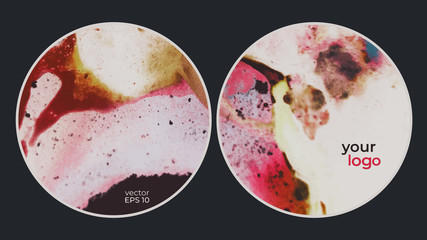 Round vector cards. Set of templates brochure, cover and sheets. Abstract painted background. Fluid colors backgrounds.