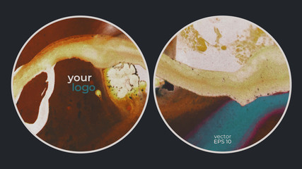 Round vector cards. Set of templates brochure, cover and sheets. Abstract painted background. Fluid colors backgrounds.