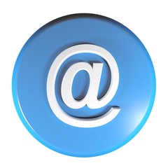 Blue circle At - Email push button - 3D rendering illustration