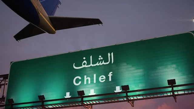 Airplane Take off Chlef during a wonderful sunrise