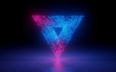 3d render, abstract background, ultraviolet spectrum, triangle portal, glowing dots, screen pixels,...