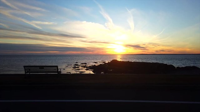 View Of Beautiful Beach Landscape At Sunset, Shot From Moving Vehicle With A Gimbal (4K)