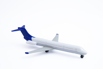 metal white plane toy isolated on white background