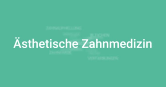 Intro welches die Leistungen eines Zahnarztes in der &auml;sthetischen Zahnmedizin zeigt (z.B. Bleaching, Zahnaufhellung, Z&auml;hne bleichen, Verf&auml;rbung). T&uuml;rkiser Hintergrund, wei&szlig;e Schrift