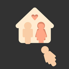 Wooden house with dolls and a heart