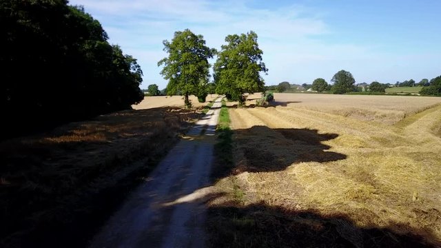 View of combine harvester at Ault Hucknall, Glapwell, Chesterfield, Derbyshire, England, United Kingdom, Europe