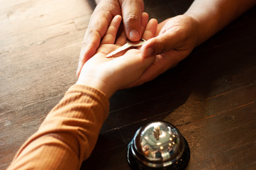 Hotel business Check-in  Hotel business Bell registration  registration book .