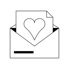 Envelope open with love letter black and white