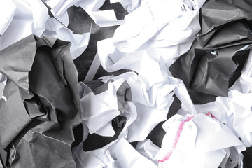 Pile of crumpled paper as background, top view. Recycling problem