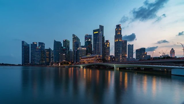 4K Timelapse Sequence of Singapore, Singapore - The skyline from Day to Night