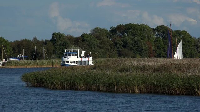 Cruise vessel on Bodden near Zingst, Fischland-Darss-Zingst, Mecklenburg-Western Pomerania, Germany