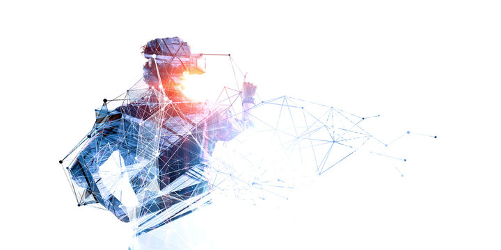 Experiencing virtual technology world. Mixed media