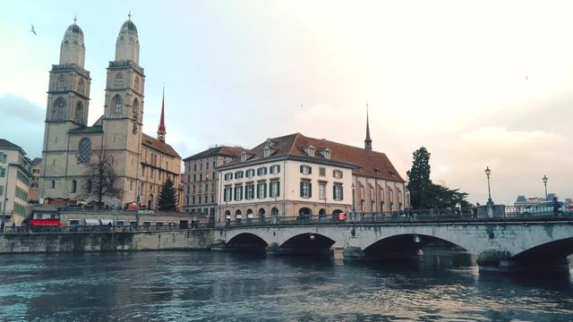 zurich famous limmatquai riverside 4k switzerland
