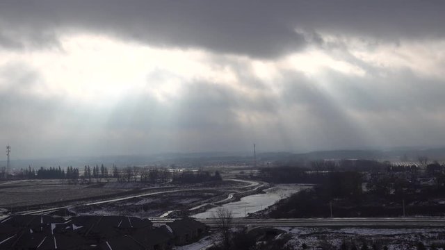 4K Winter Sun Snow Landscape Neighbourhood Panoramic Left To Right