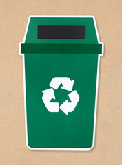 Green trash with recycle symbol