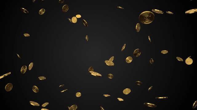 seamless loop of golden dollar coins with alpha. 3d render