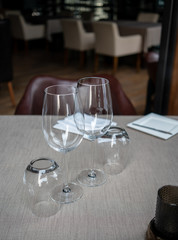Empty glasses in restaurant or hotel.