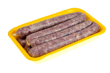 Tray with raw pork homemade sausage