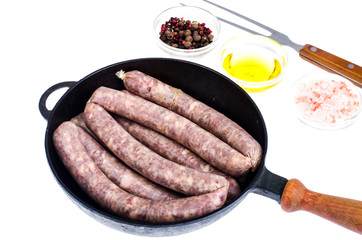 Pan with raw pork homemade sausage