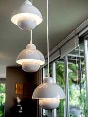 White ceiling lights decoration in cafe