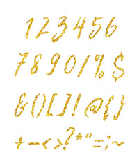 Gold glitter numbers and symbols. 