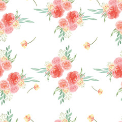 Seamless pattern floral lush watercolour style vintage textile, flowers aquarelle isolated on white background. Design flowers decor for card, save the date, wedding invitation cards, poster.