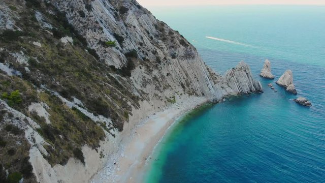 Drone aerial Italian two sisters beach panoramic bay view