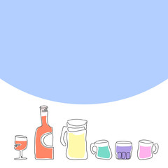 vector of clear glass bottle, pitcher, cup with color liquid