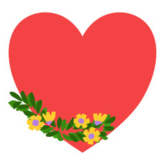 vector hand drawn flowers and leaves on red heart