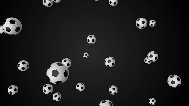 seamless loop of falling soccer balls. 3d render