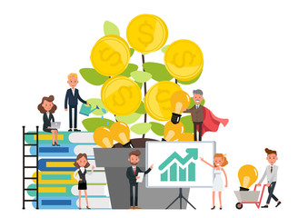 Business people character vector design. Grow money tree concept. For infographic, background and banner.