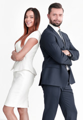 Portrait of business people back to back against white backgroun