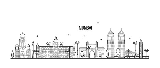 Mumbai skyline Maharashtra India city line vector