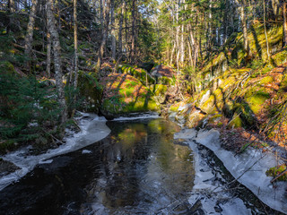 Obraz premium winter waterfall in the forest, winter, no people