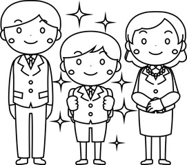 Family in the entrance ceremony outline set