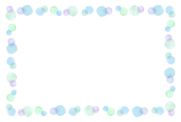 水玉のフレーム　水彩　青色