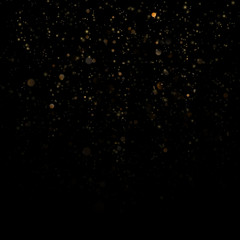Gold particles lines rain. Sparkling of shimmering light blurs. Glitter threads of curtain backdrop on black. Christmas and New Year effect. Sparkling of shimmering light blurs. EPS 10