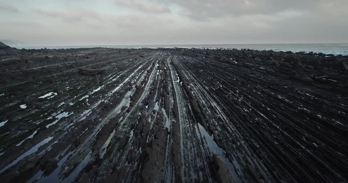 Flysch sedimentary rocks landscape in Zumaia Basque country Spain