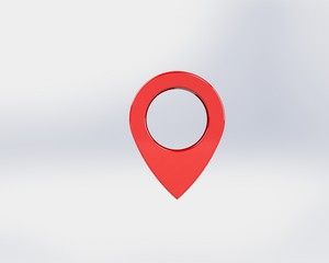 LOCATION pin glossy red arrow. The concept of tagging a sign landmark needle tip to create a route search. Isolated on white background 3D rendering 3D.