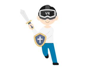 Fototapeta premium VRゴーグルを装着してゲームをする男性のイラスト