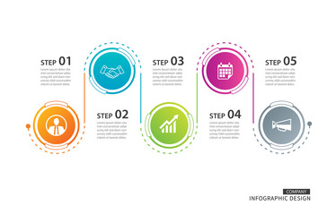 Fototapeta na wymiar 5 circle timeline infographic template business concept background. Vector can be used for workflow layout, diagram, number step up options, annual report