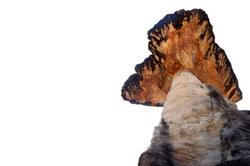 Heart shape of stone Rock cliff isolated on white.