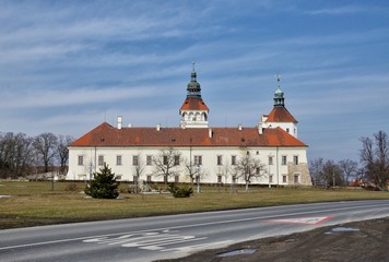 View of the castle Smecno in winter in Bohemia.